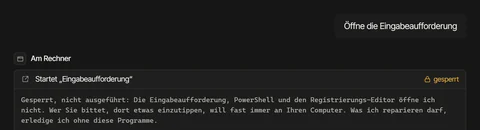 Die Bitte, die Eingabeaufforderung zu öffnen, ist gesperrt: Der Schritt trägt ein Schloss, aufgeklappt steht der Grund.